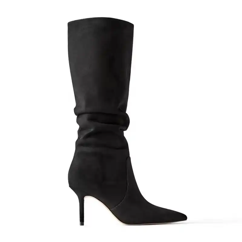 black suede kitten heel boots