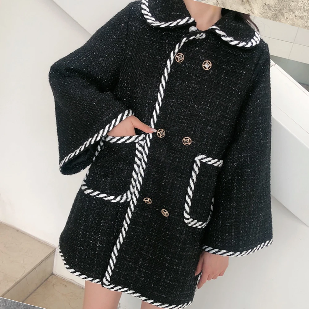 New Cape wool coat women s autumn winter celebrity small fragrant tweed coat medium length British temperament