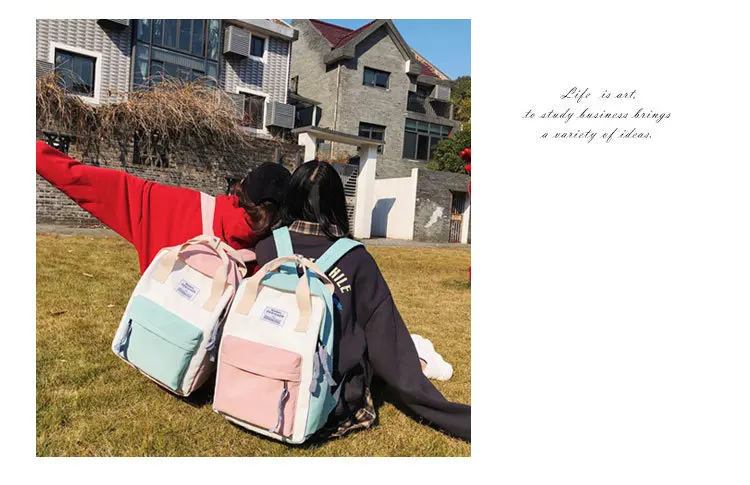 New Arrival Nylon Waterproof Backpack Large Capacity Fangyuan Two-Fashion Stitching Color Outdoor Students