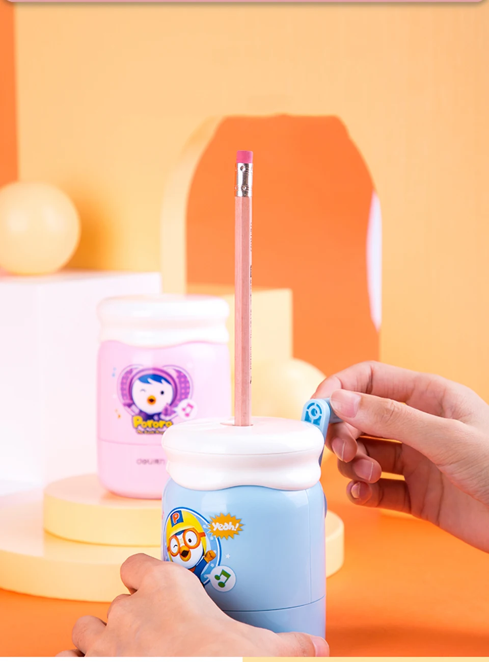Автоматическая точилка для карандашей Deli Pororo, милая ручная точилка для карандашей для детей, нож из сплава не легко сломать
