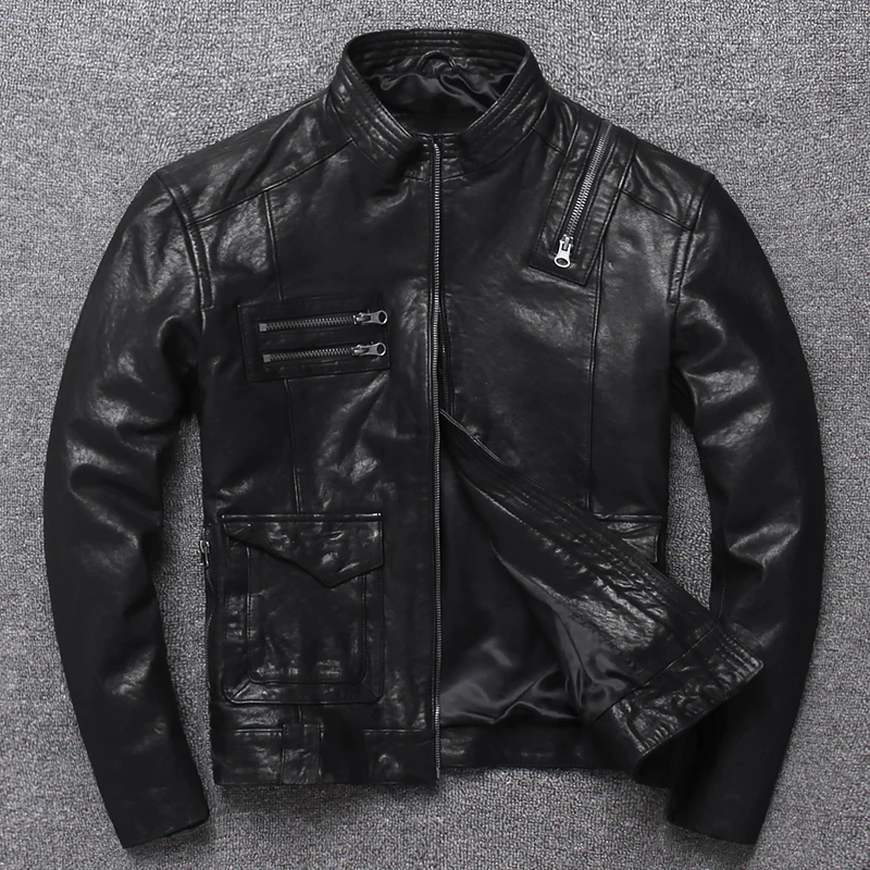

Sheep Lear Motorcycle Lear Male Head Layer Lear Jacket Cultivate Short Lear Tanning Technology Washing Effect