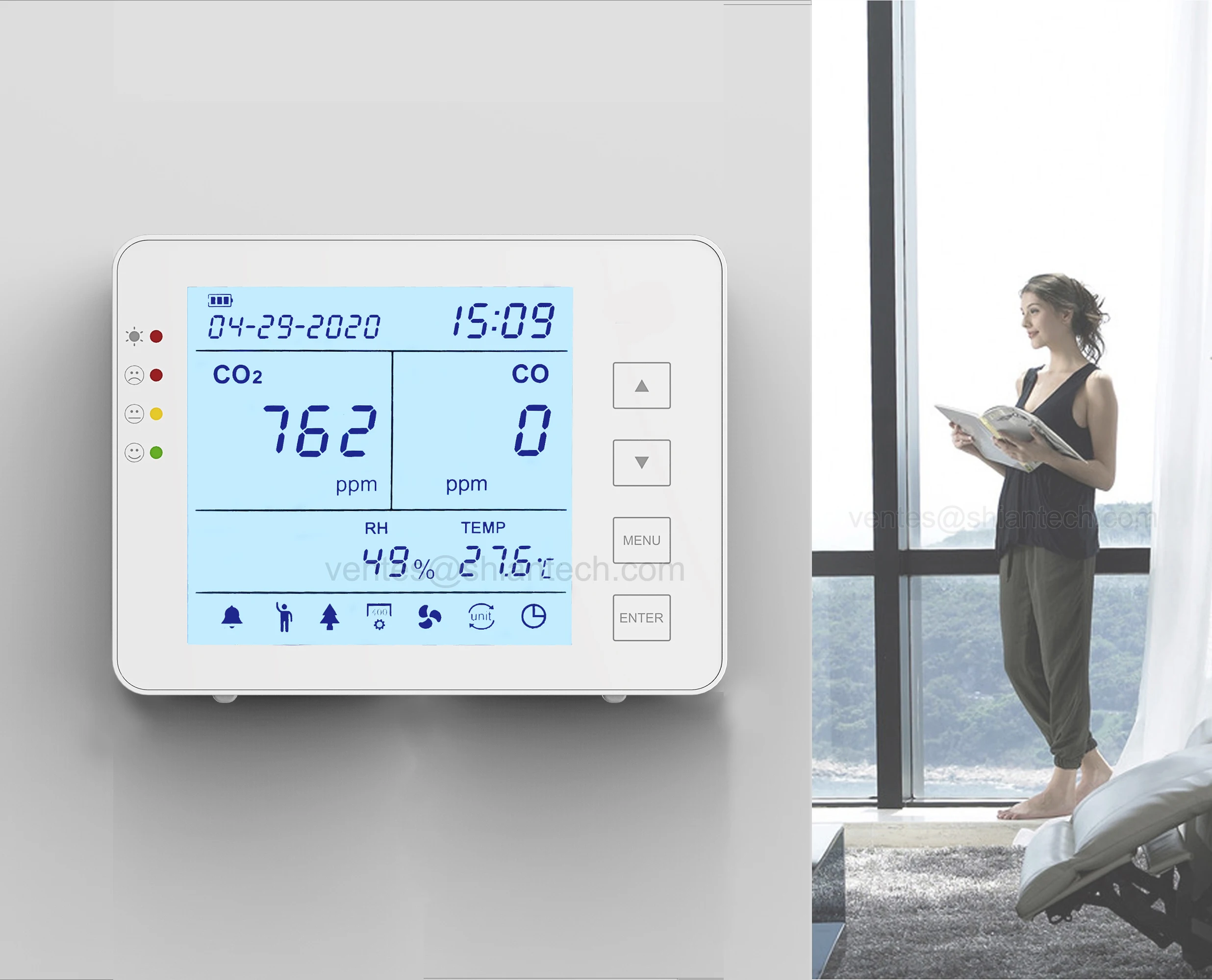 

household home co and co2 gas detector/monitor, desktop and mounted multi gas monitor for indoors
