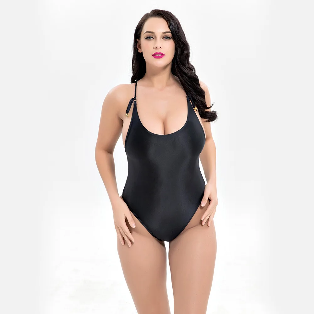 

New Style Hot Selling Large Size One-piece Beauty Back Bathing Suit Solid Color High Quality Chinlon Swimwear Amazon Cross Borde