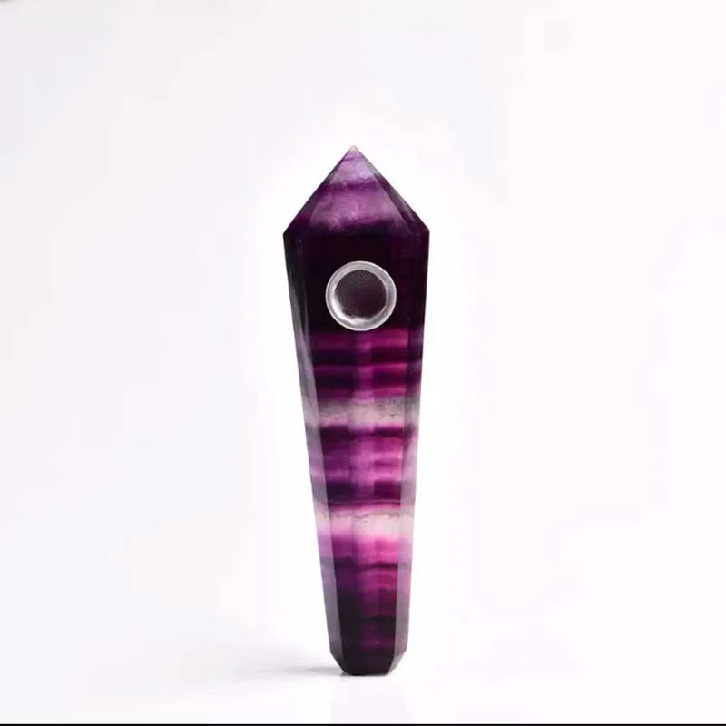 Purple fIuorite 90 г Прямая поставка натуральный кварц прозрачный кристалл курительная трубка табачная трубка палочка сигарета красивая - Цвет: Purple fIuorite