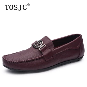 

TOSJC Brand Man Loafers Lightweight Boat Shoes Genuine Leather Flat Moccasins Breathable Slip on Driving Shoes Men Casual Shoes