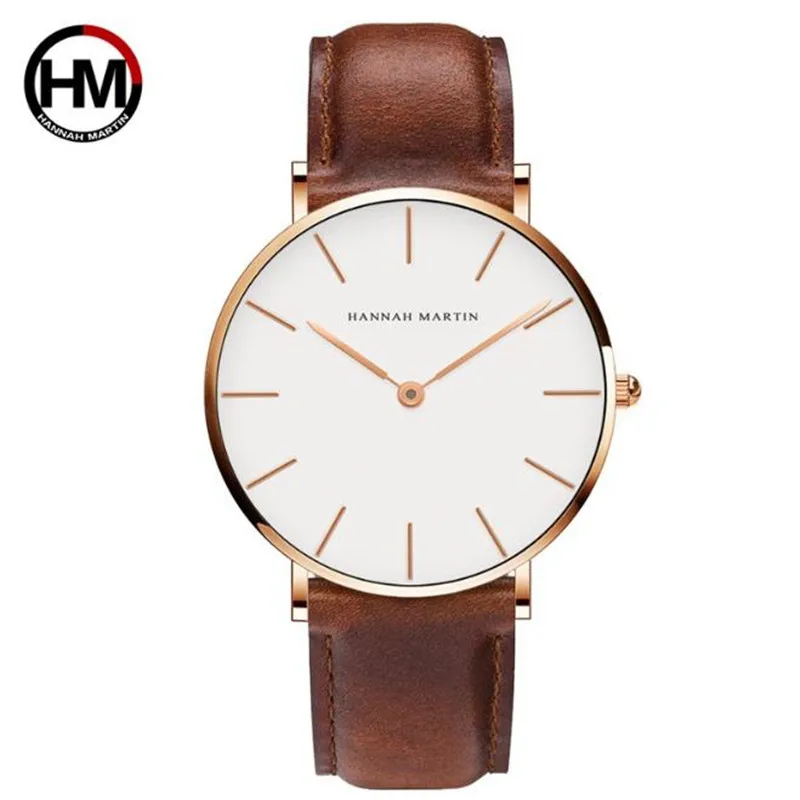 Brown Rose gold Высококачественные часы с Циферблатом из розового золота для мужчин и женщин, водонепроницаемые наручные часы с кожаным ремешком, мужские часы, японские кварцевые часы Saat, Прямая поставка - Цвет: Brown Rose gold