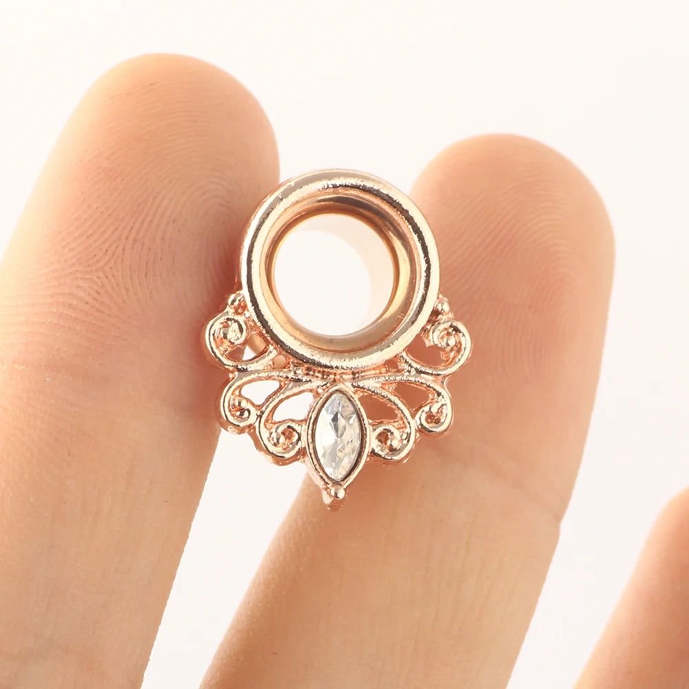 Stainless Steel Crystal Ear Tunnel Plug Flower Ear Gauge Plug And Tunnel Fleash Ear Stretcher Tunnel Saddle Plug Jewelry