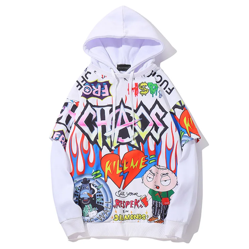 White Aolamegs мужские Поддельные 2 шт. толстовки для мужчин Письмо Граффити Harajuku High Street Стиль негабаритных хип хоп флис Пара Толстовка - Цвет: White