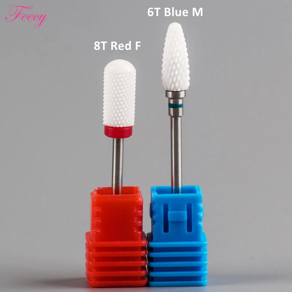 8T Red F 6T Blue M 2шт Керамическая фреза для маникюрная мельница Фрезы колпачки для педикюра вращающиеся насадки для кутикулы сверла для ногтей файлы, аксессуары - Цвет: 8T Red F 6T Blue M