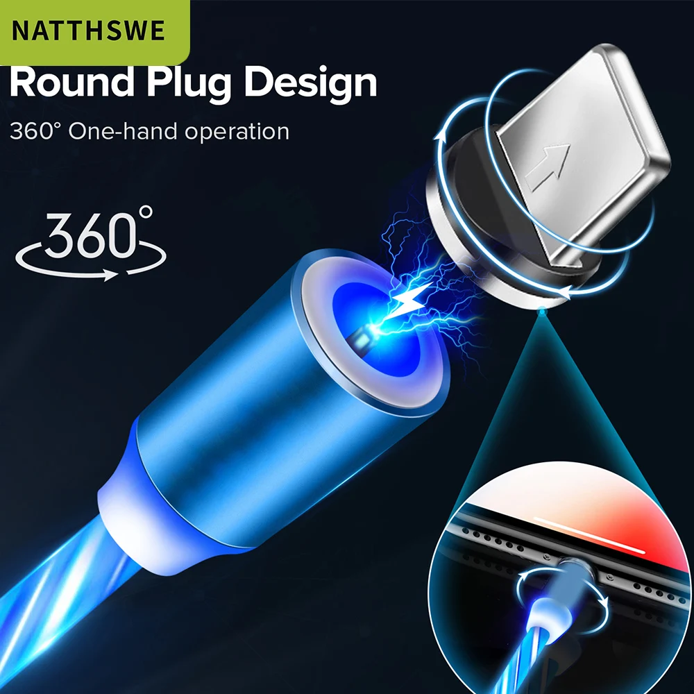 Магнитный usb-кабель NATTHSWE для iPhone XR X 7 8, зарядное устройство Micro type C для быстрой зарядки, магнитный USB-C