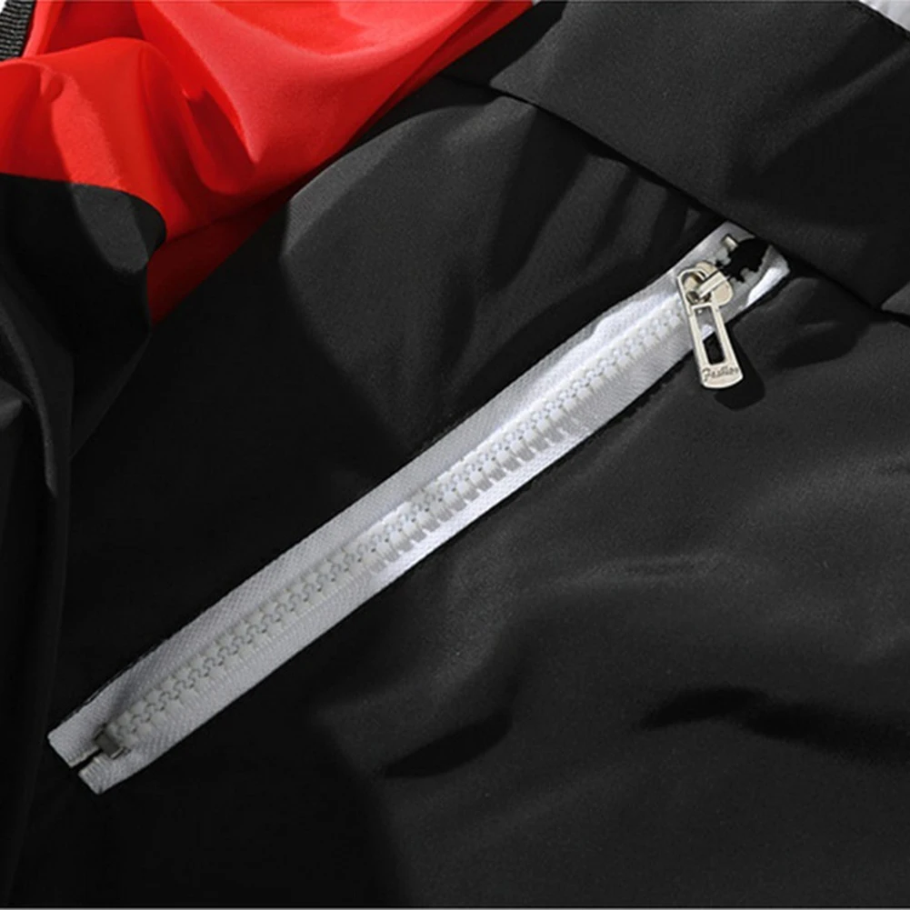 Sports Men Color Block Letter Windbreaker Hoodies Long Sleeve Hooded Pullover