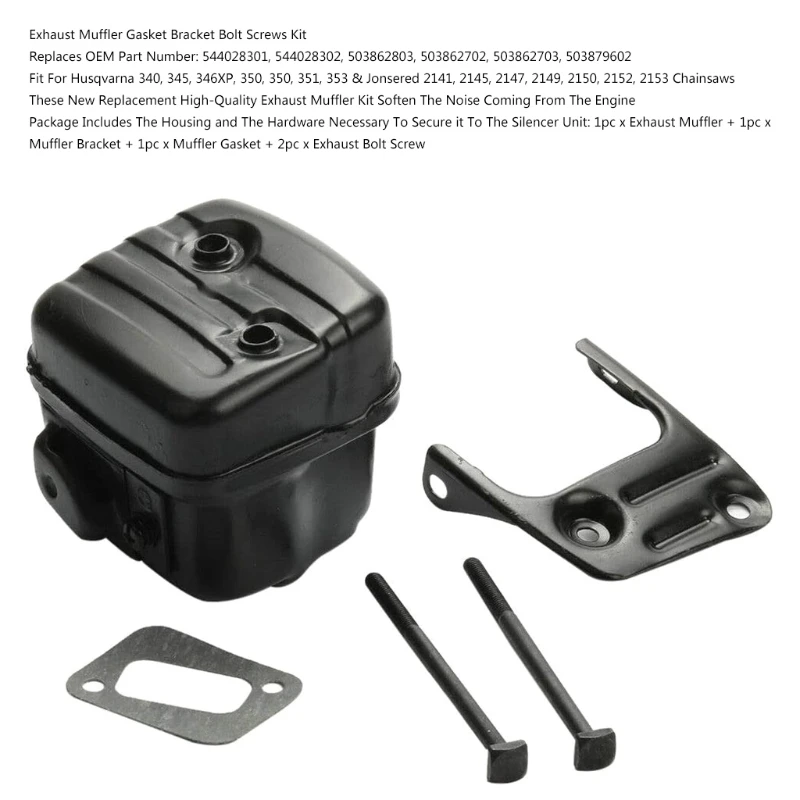 K1KA Chainsaw Muffler Assembly with Exhaust Gasket Bracket Compatible with Hus-qvarna 340 345 346 346XP 350 351 353 3
