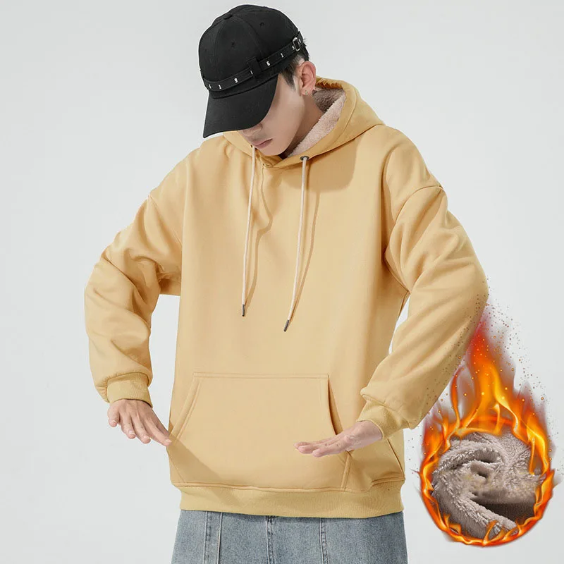 Men Warm Hoodies Sweatshirts Autumn Winter Hip Hop Streetwear Men Pullover Sweatshirts Mens Solid Color Loose Hooded Coat MY674