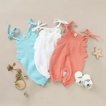 

2020 Baby Summer Clothing Newborn Toddler Baby Girl Clothes Ruffled Sleeveless Solid Romper Jumpsuit Cotton Linen Outfit