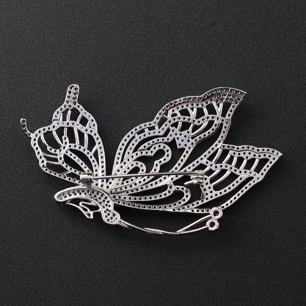 65X41mm Women's High Quality Silver /Gold plated Paved CZ Butterfly Brooch