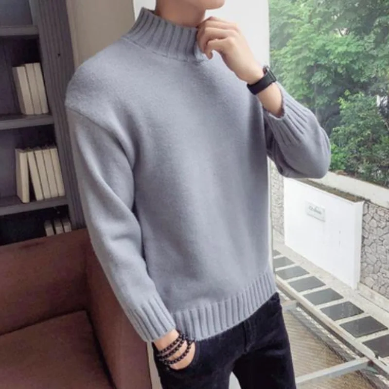 YUECHE Autumn And Winter Men's New Slim Thick Solid Color Wild Half-high Collar Sweater Fine Wool Delicate Korean Style YUECHE Autumn And Winter Men's New Slim Thick Solid Color Wild Half-high Collar Sweater Fine Wool Delicate Korean Style