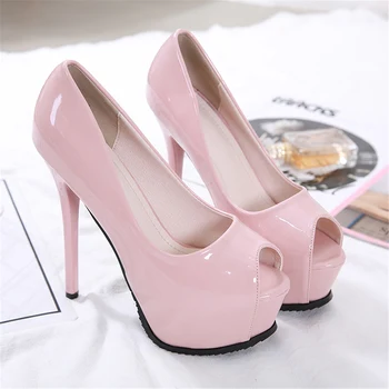 

2020 Women 14cm Heel High platform Stiletto sandals Pumps Escarpins lady Sexy Valentine Scarpins Pink Wedding wine Party Shoes