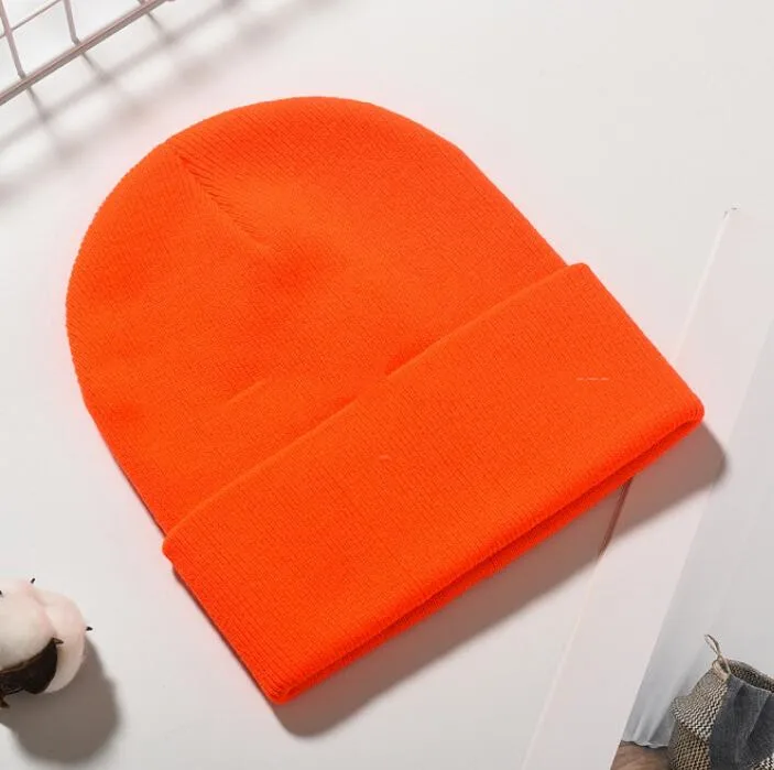 Neon Orange Мужская и женская однотонная шапочка для девочки и мальчика, теплая зимняя шапка унисекс, короткие шапки для рыбалки, неоновые, желтые, зеленые, оранжевые шапочки, розовая шапка - Color: Neon Orange