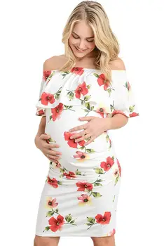 

Fashion influx new European and American large size women's word collar stretch Slim printed maternity dress