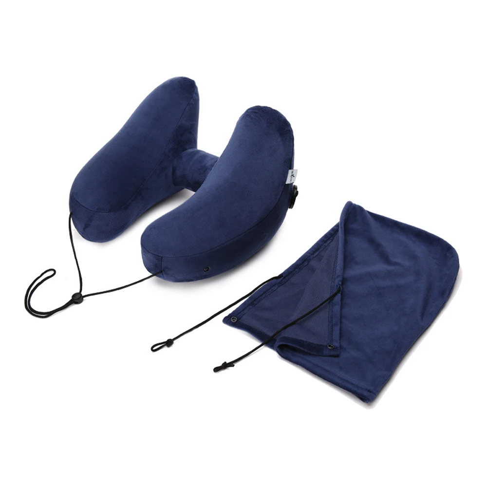 H-образная надувная подушка для путешествий со шляпой, воздушная подушка для офиса, автомобиля, самолета, спальная подушка, Складная легкая подушка для шеи с ворсом - Цвет: 1
