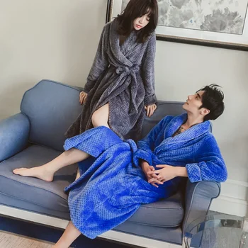 

Hot Sell Men Robe Winter Couple Flannel Sleepwear Thickened Long Coral Fleece Pajamas Newest Home Cloth Bathrobe Халат пижама