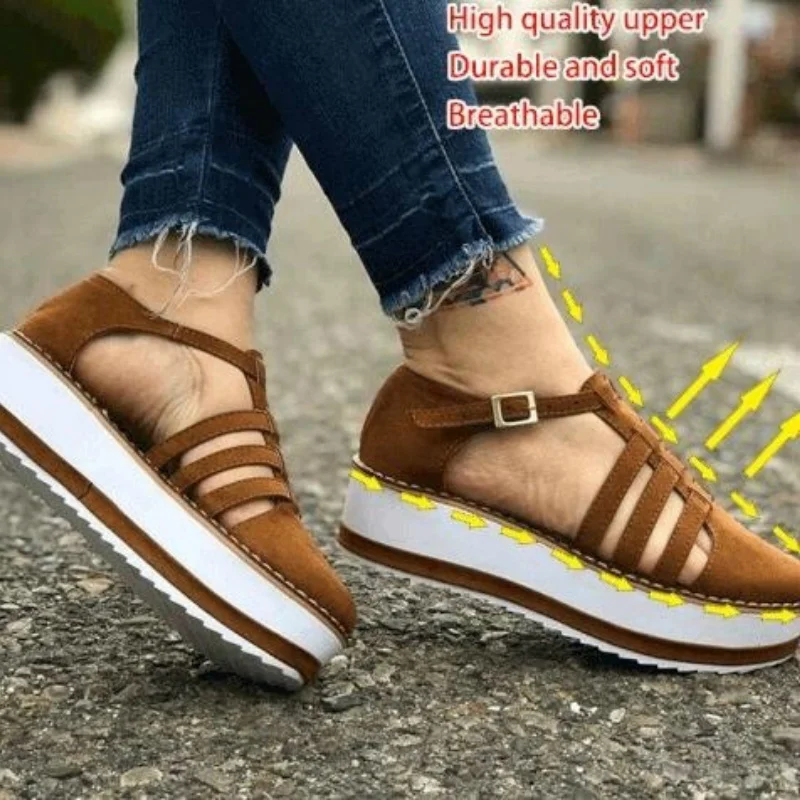 Женские босоножки из флока на платформе и Плоском Каблуке с вырезами ремешком