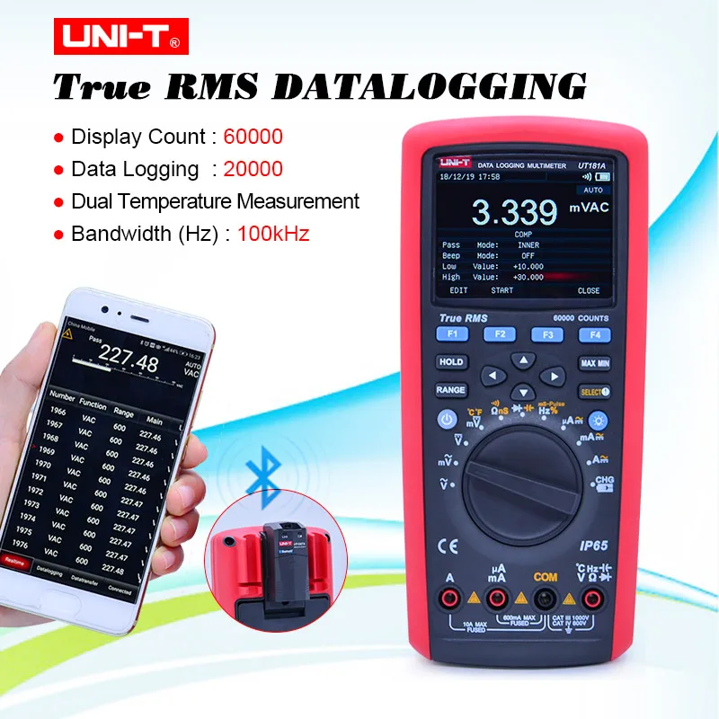 U-NIT UT181A True RMS Datalogging Цифровые мультиметры DMM измеритель температуры емкости с перезаряжаемой литиевой батареей EU Plug