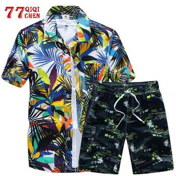 

Mens Hawaiian Shirts Set Summer Floral Shirts Men +Print Beach Shorts Short Sleeve Tracksuit 2020 Fashion 2 piece Sets Male