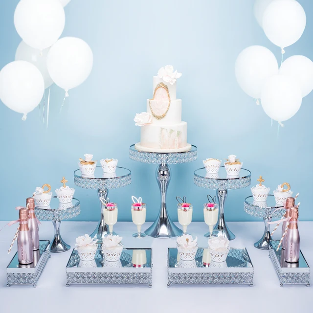 3 Db Arany Ezüst Galvanizáló Torta Állvány Tükör Fém Cupcake Kijelző Esküvői Születésnapi Party Desszert Tányér - Image 3