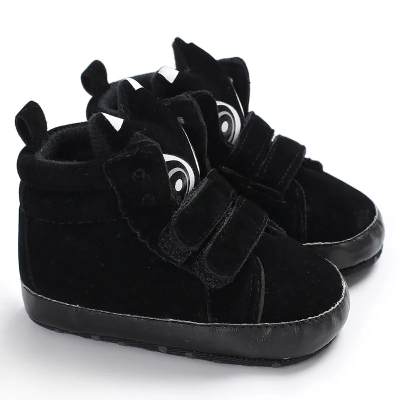 Зимние теплые с украшением в виде лисьей головы, которые делают первые шаги; обувь для младенцев мягкие антискользящие гольфы для новорожденных детей ясельного возраста детская обувь для девочек и мальчиков женщина обувь 1 пара - Цвет: Black cat