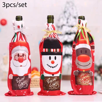 

3pcs Wine Bottle Cover Christmas Wine Bottle Drink Cover Gift Bag Holder Santa Xmas Table Home Décor