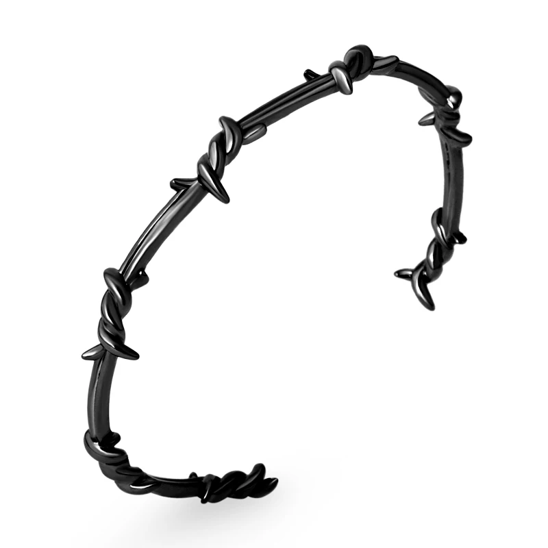 

Couple Men Bangle Open Cuff Twist Thorns Wire Pulseras Titanium Steel Geometric Bracelet Bangles Women 16-20cm Barbed Jewelry