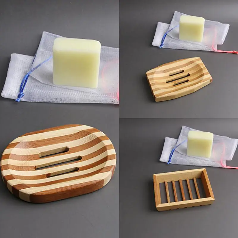 Bamboo Wooden Soap Dish Soap Tray Holder Storage Soap Rack Plate Container US 