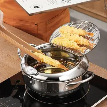 

Stainless Steel Deep Fryer With Thermometer And Lid Household Tempura Fryer Pot For Kitchen Induction Cooker Cooking