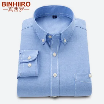 

BINHIIRO Streetwear Men's Shirt Autumn Long Sleeve Oxford Shirt Slim 2020 Spring New Brand Casual Solid color Long-sleeved shirt