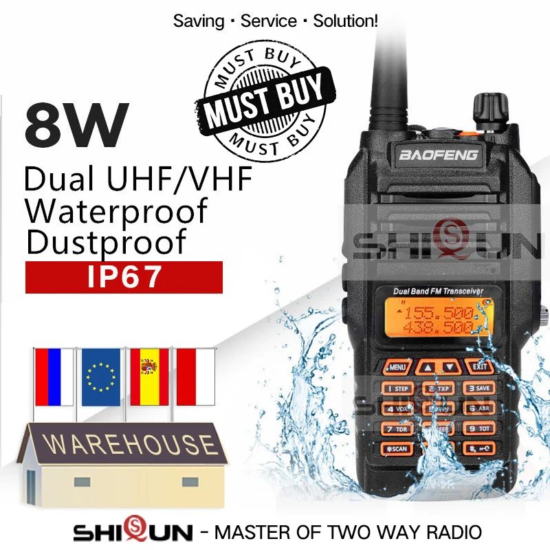 Рация Baofeng UV 82 5R XR 9R Plus водонепроницаемаяIP67 рация 8 Вт два диапазона 136 174/400 520 МГц