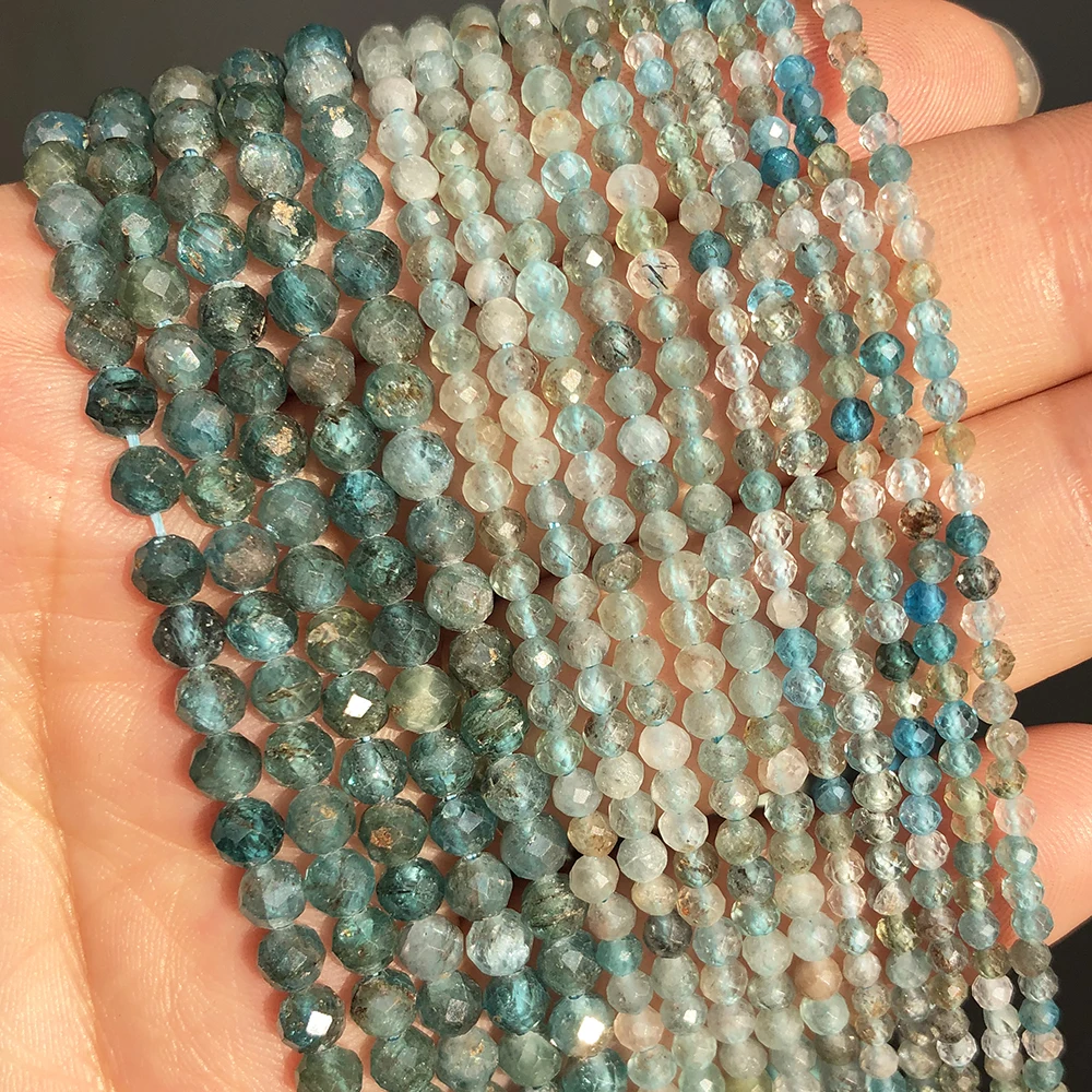 Natürliche blaue Apatit-Steinperlen, facettierter Kyanit-Edelstein, lose Distanzperlen für Schmuckherstellung, DIY-Armband, Ohrringe, 15 Zoll, 2 3 4 mm – Detail 5