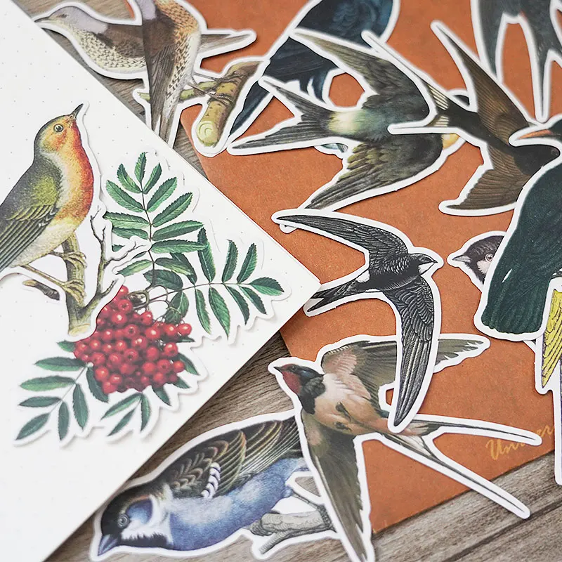 Retro Bird Raven Berry Stickers Scrapbooking Decorative Sticker Korean DIY Diary Album Stick Label Kawaii Stationery