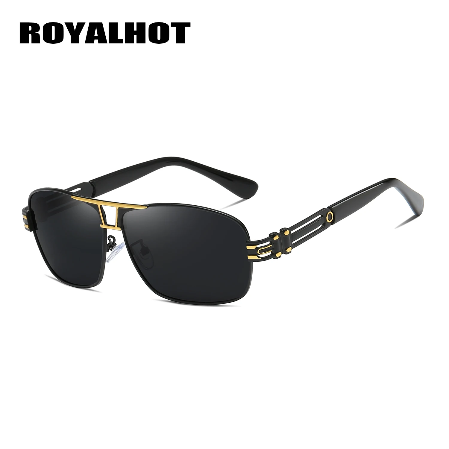 RoyalHot поляризационные, прямоугольной формы, солнцезащитные очки в оправе, мужские и женские очки для вождения, солнцезащитные очки, солнцезащитные очки, мужские очки, 70019 - Цвет линз: Black Golden