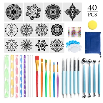 

40pcs Mandala Dotting Tools for Painting Rock Stone Stencil Acrylic Stick Brush D08A