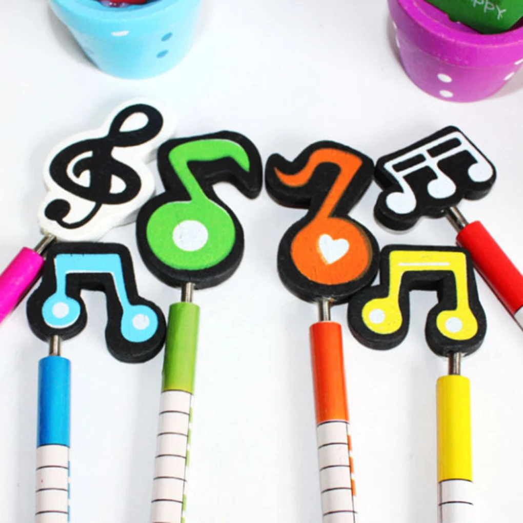 ZHUTING 6PCS Cartoon Music Notes Colorful Wooden Child Kids Students Pencils Stationery Color Random