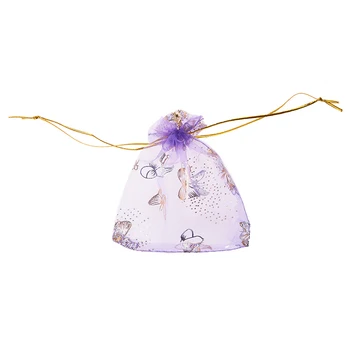 

New 100pcs Butterfly Drawstring Organza Wedding Gift Jewellery Candy Pouch Bags purple