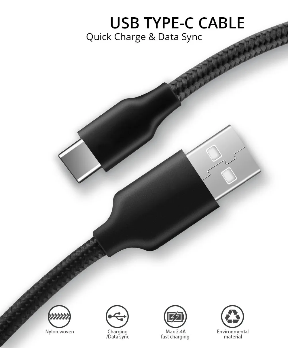 Usb type-C кабель для Xiaomi mi A2 mi 9 USB C кабель для быстрой зарядки type C для samsung Galaxy S8 S9 Pius 2 м usb type-C устройств