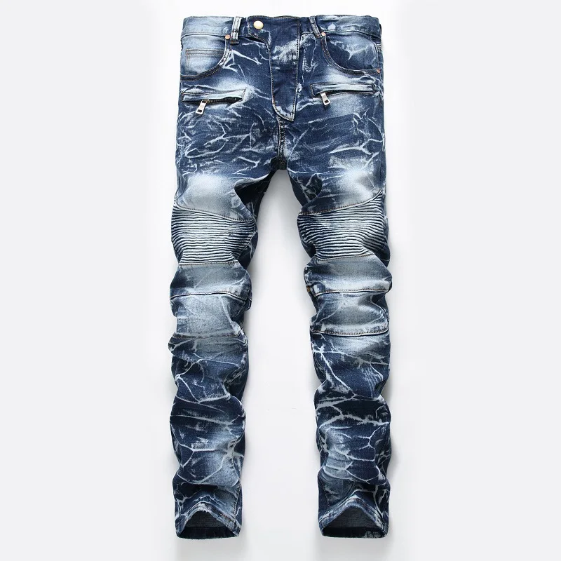 Mens Skinny Jean Distressed Slim Elastic Jeans Denim Biker Jeans Hip hop Pants Washed Ripped Jeans Plus Size 28-42 Plus Size