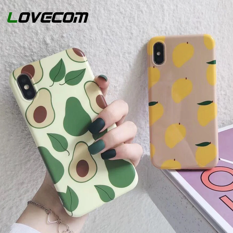 

LOVECOM Cartoon Fruit Avocado Mango Phone Case For iPhone XR X XS Max Case For iPhone 7 8 Plus Full Body Cover Soft Phone Shell