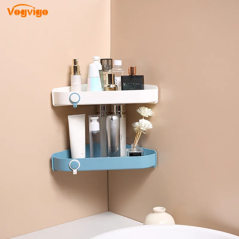 SEAAN Corner Bathroom Rack Adhesive Wall Hanging Seamless Organizer For Toilet Basin Kitchen Punch-Free Shower Shelf Tripod