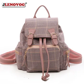 

2020 Brand Design Women Canvas Plaid Backpack Chic Drawstring College Girls School Bags Ladies Fashion Classic Shoulder Rucksack