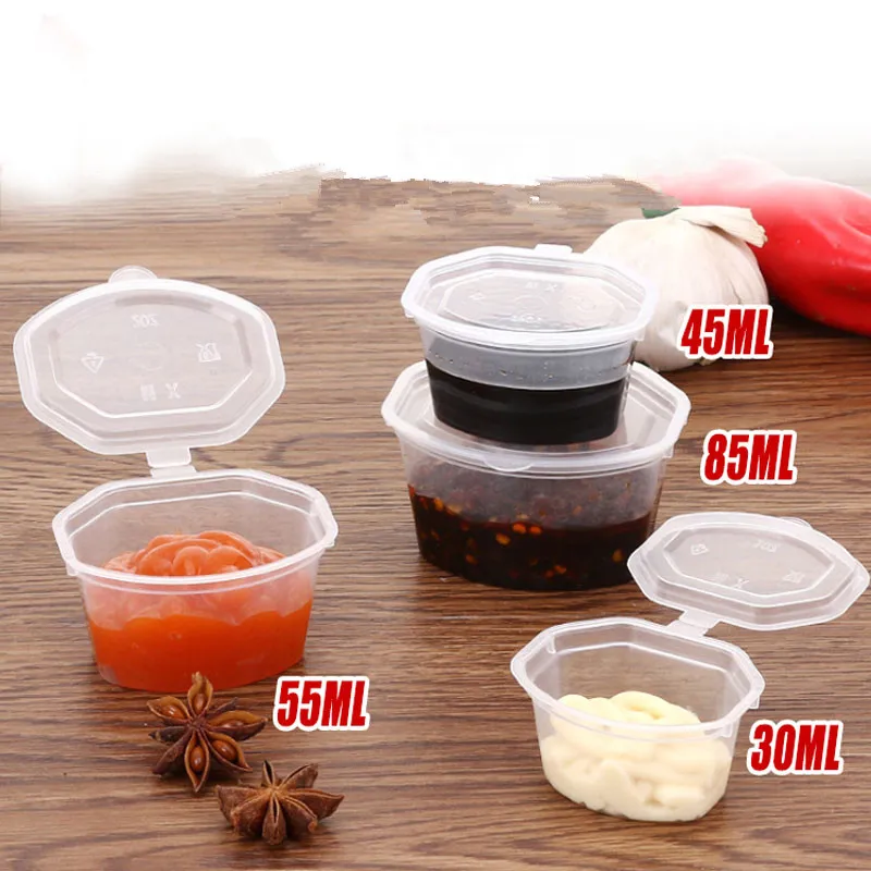

100pcs High quality sauce packaging box small takeaway disposable seasoning box with lid plastic sealing chili oil pudding cup