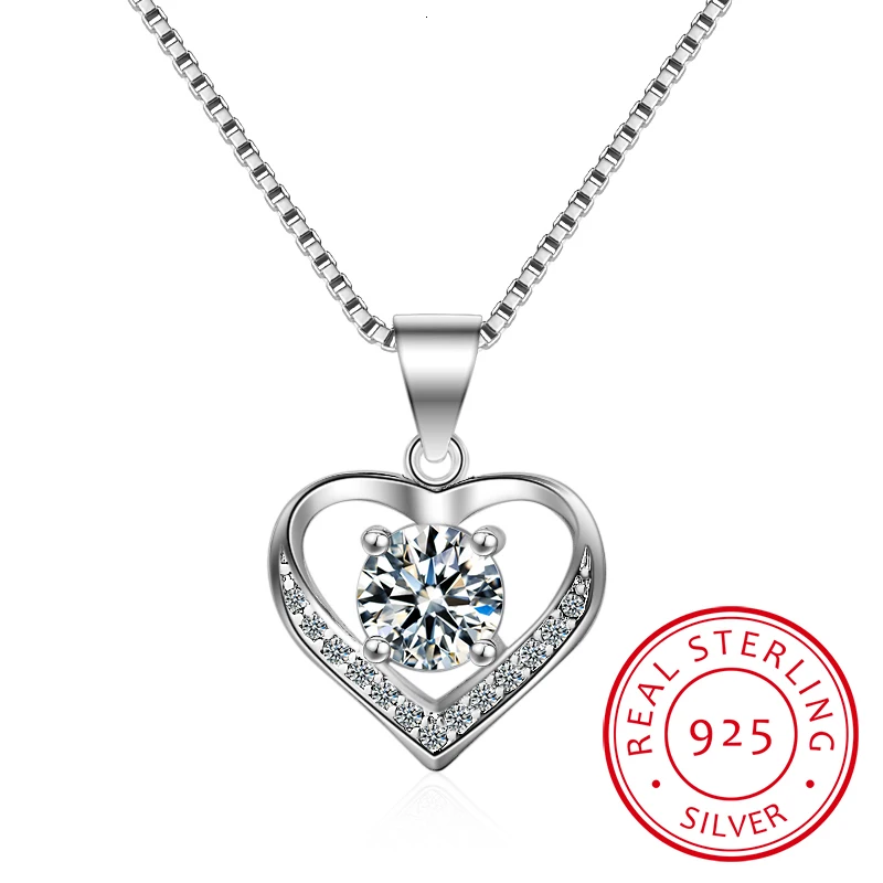Pendant Necklace Silver Necklace Luxury Crystal Cz Heart Pendant Choker Necklace 925 Sterling Silver Chain Necklaces For Women Wedding Jewelry Gifts