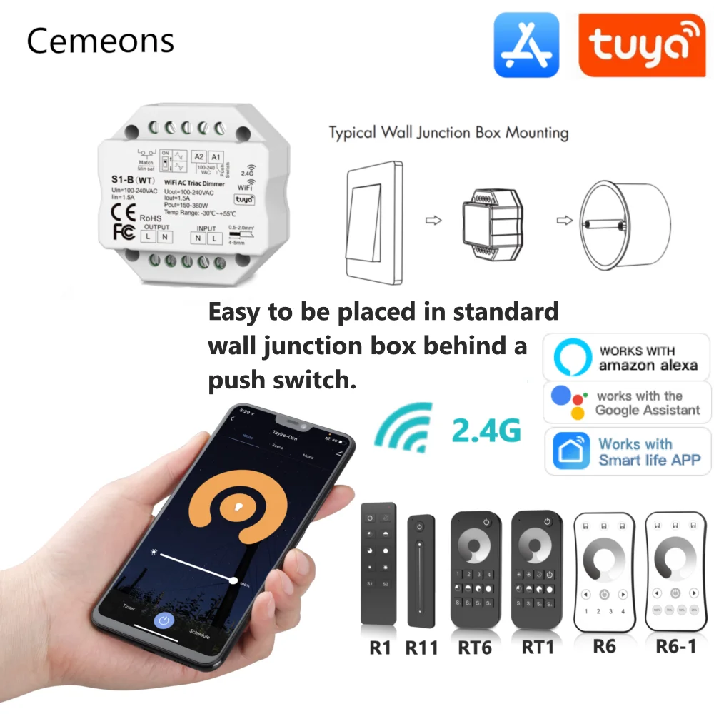 Dimmer LED 220V 230V 110V Triac Wireless Wifi RF Dimmable Push Switch